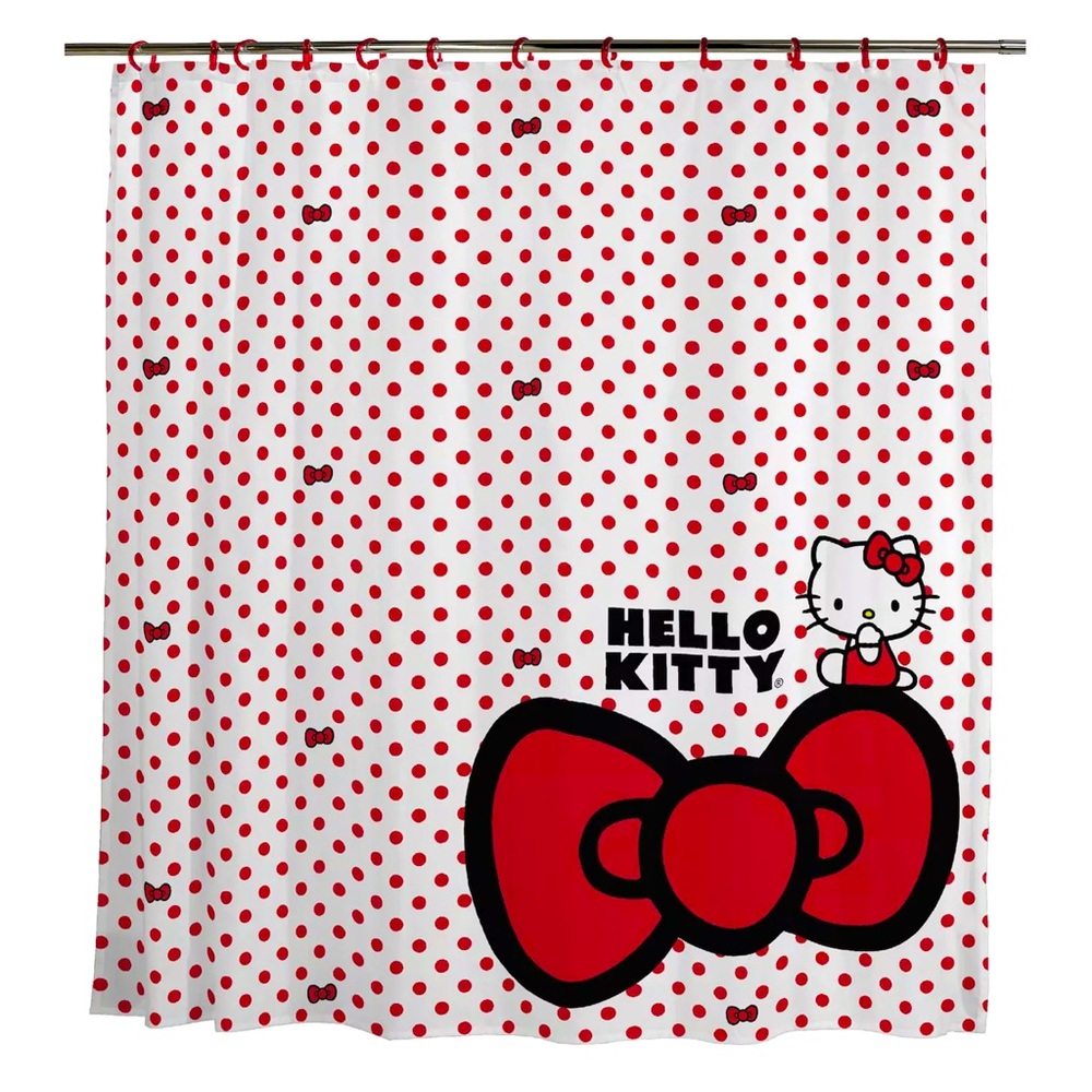 Hello Kitty Red Bows Shower Curtain With Hooks NWT